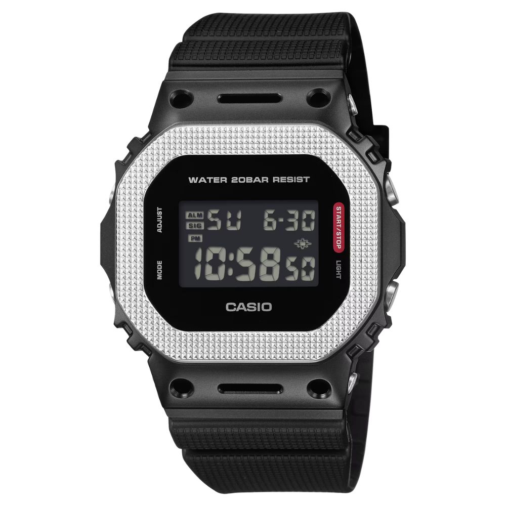 CASIO 卡西歐 G-SHOCK 現代工業風 金屬紋理錶圈 黑 GM-5600BM-1_43.2mm