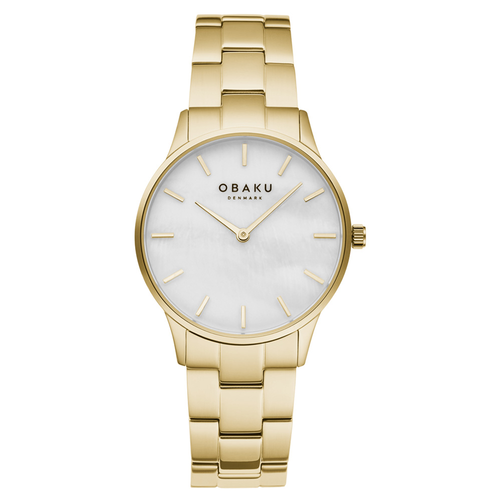 OBAKU 都會知性貝殼時尚腕錶-金X白