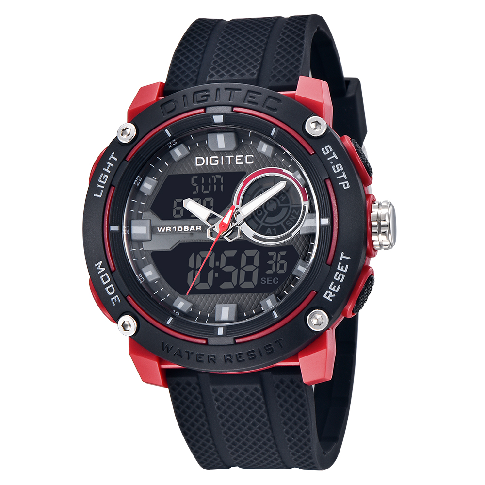 DIGITEC 數碼科技 DA-2170T 率直清楚圓屏運動雙顯電子錶-Black-Red_黑紅