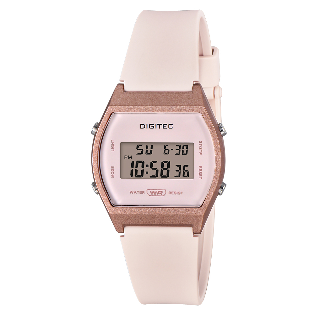 DIGITEC 數碼科技 MDG-6062T 酒桶型復古電子運動休閒手腕錶 玫杏色-1