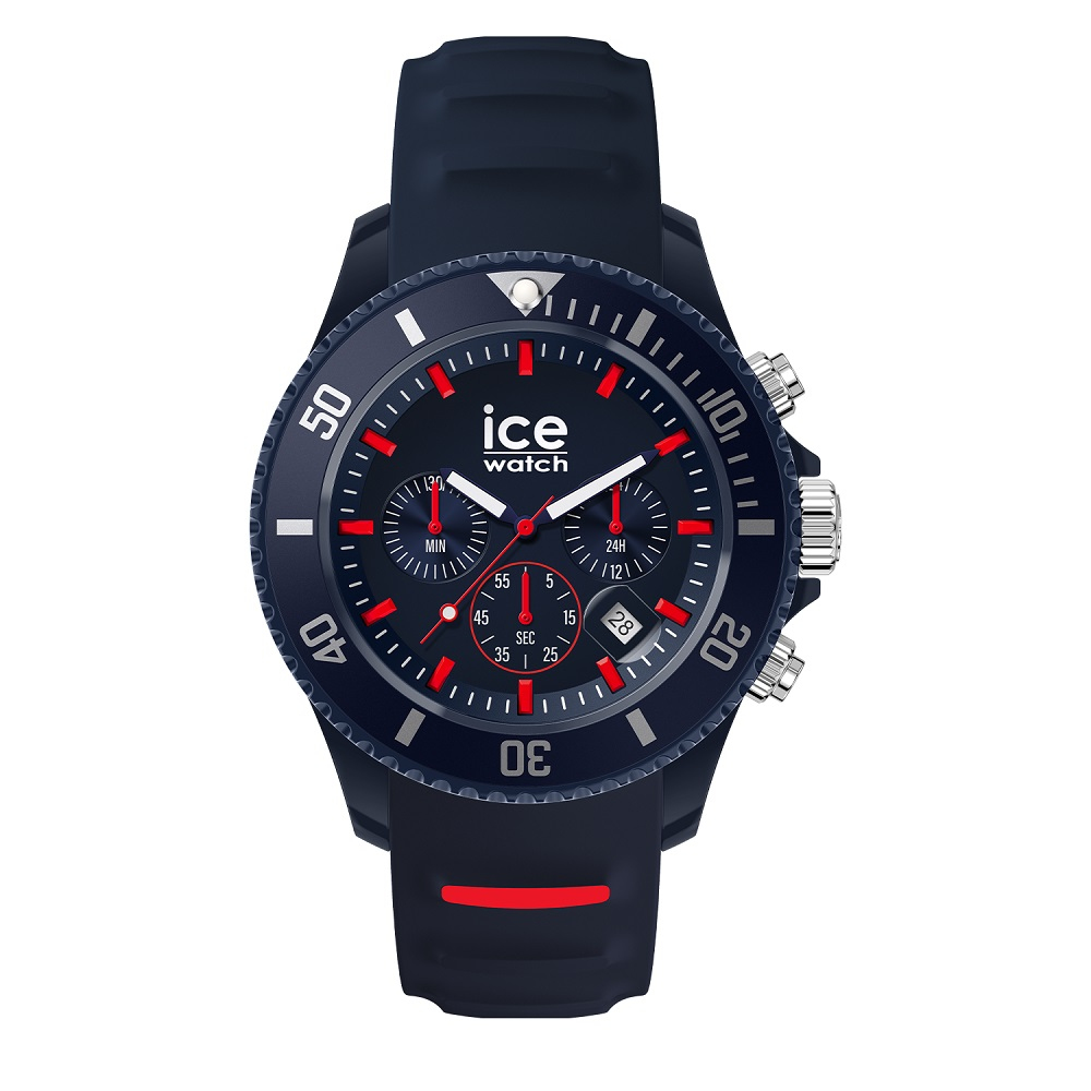 ICE-WATCH 【Ice Watch】三眼計時活力系列 紅刻度 40mm CH-深藍矽膠手錶 男錶 女錶 中性錶