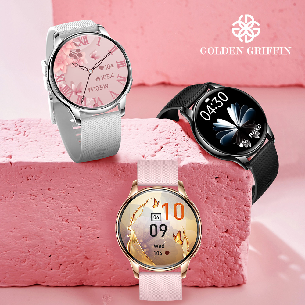 Golden Griffin 金獅鷲Y11 智能手錶圓形多 健康音樂控制女性護理智能語音助手快拆錶帶