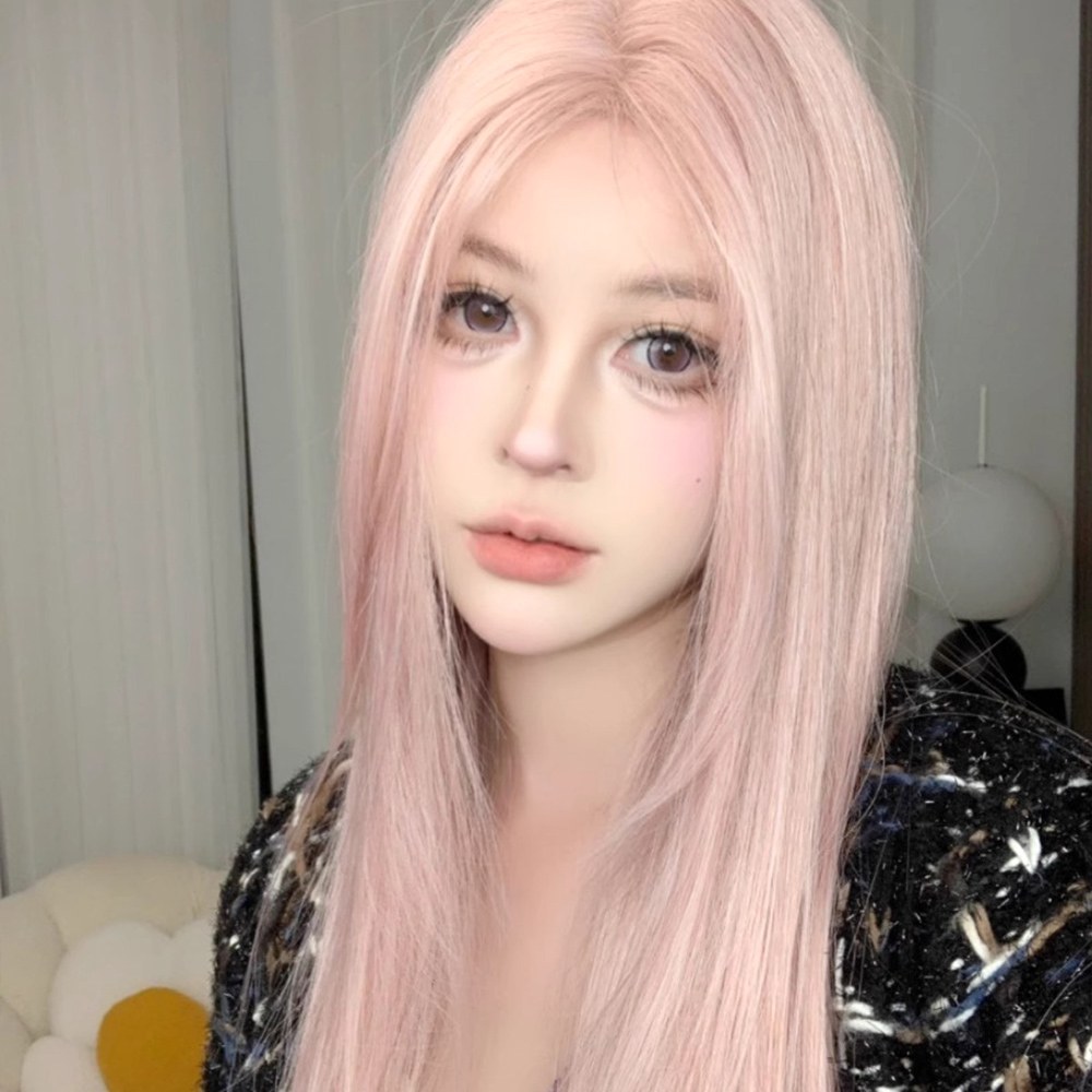 LEESA 凱莉流行商品館 中分假髮 cosplay 粉色假髮 女生假髮 仿真 假髮 全頭套式 假髮女074