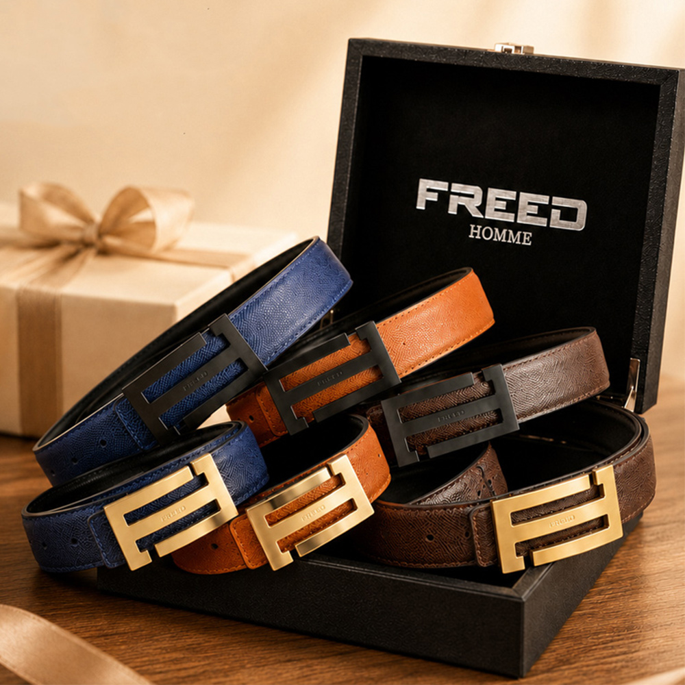 FREED 雙色扣頭+手掌紋超纖維皮帶-多款顏色可選
