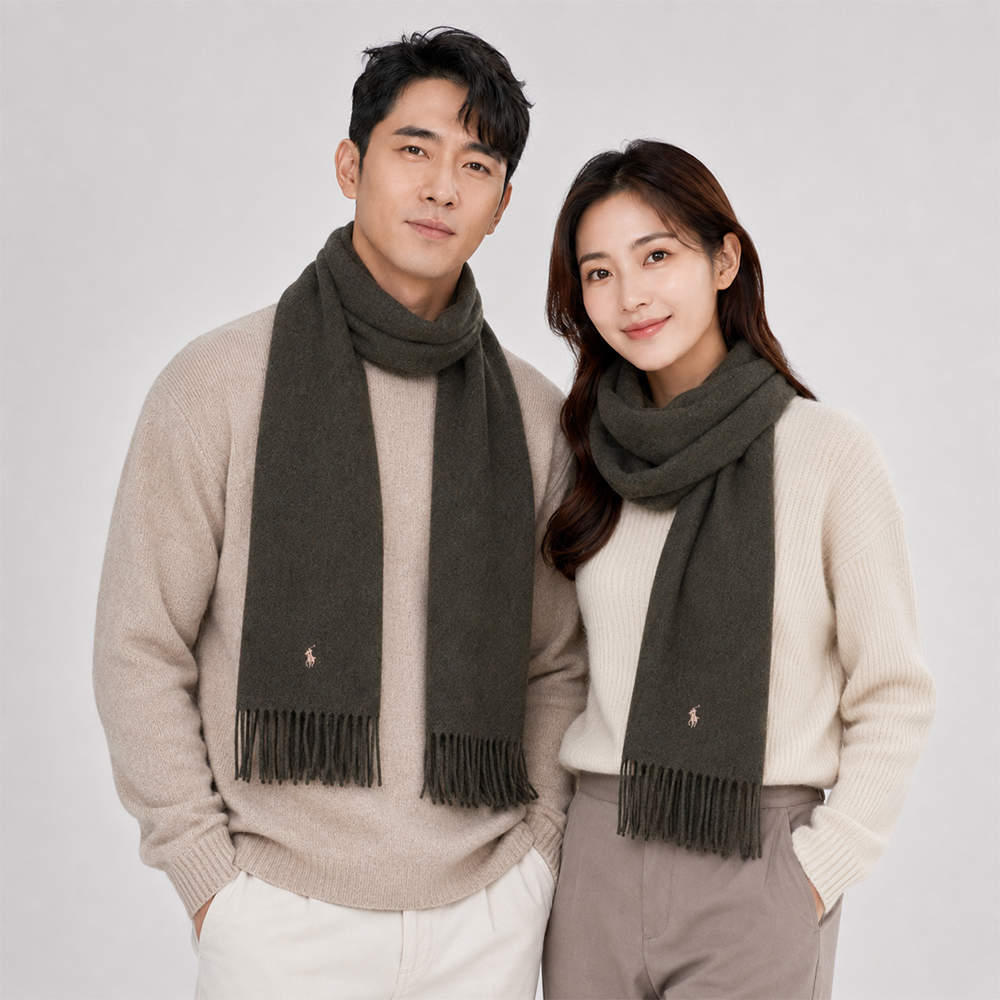 RALPH LAUREN POLO RL 熱銷刺繡小馬羊毛圍巾(義大利製)-墨綠色