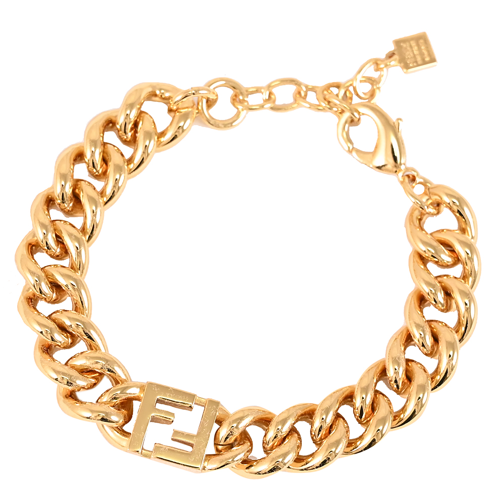 FENDI 芬迪 Forever 金屬FF LOGO粗鏈造型手鍊.金