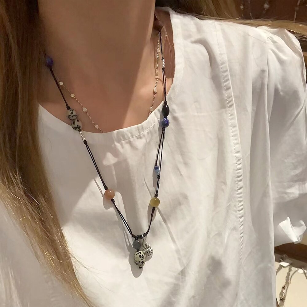 MoonDy 項鍊 女生項鍊 貝殼項鍊 編織項鍊 毛衣鏈 天然石項鍊 民族風 667