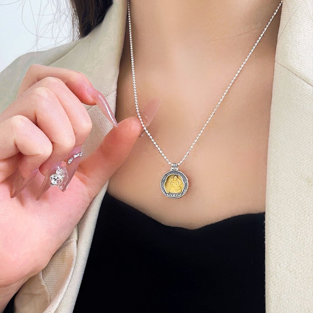 MoonDy 飾品 項鍊 女生項鍊 禮物 純銀項鍊 黃財神項鍊 吊墜項鍊 圓牌項鍊 復古項鍊 民族風 563