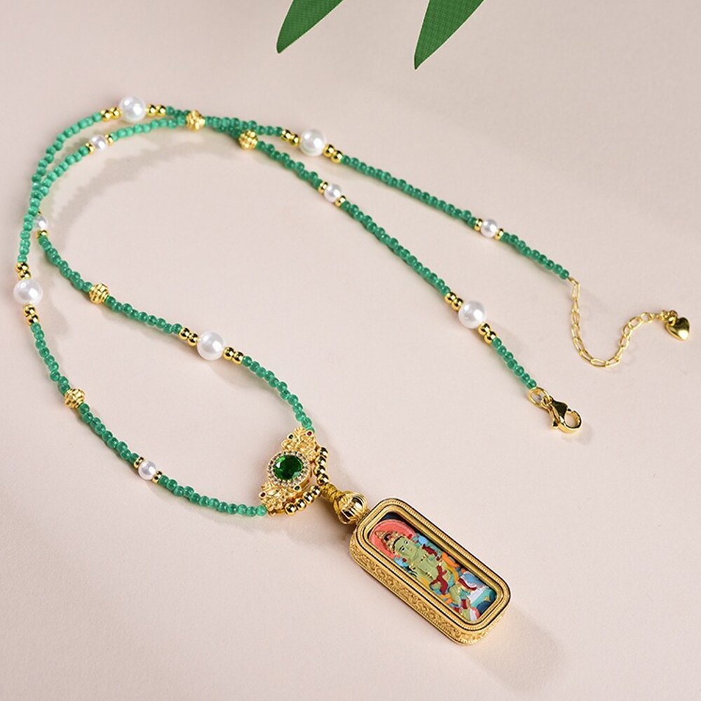 MoonDy 飾品 項鍊 鎖骨鍊 女生項鍊 貓眼石項鍊 新中式 唐卡項鍊 吊墜項鍊 640
