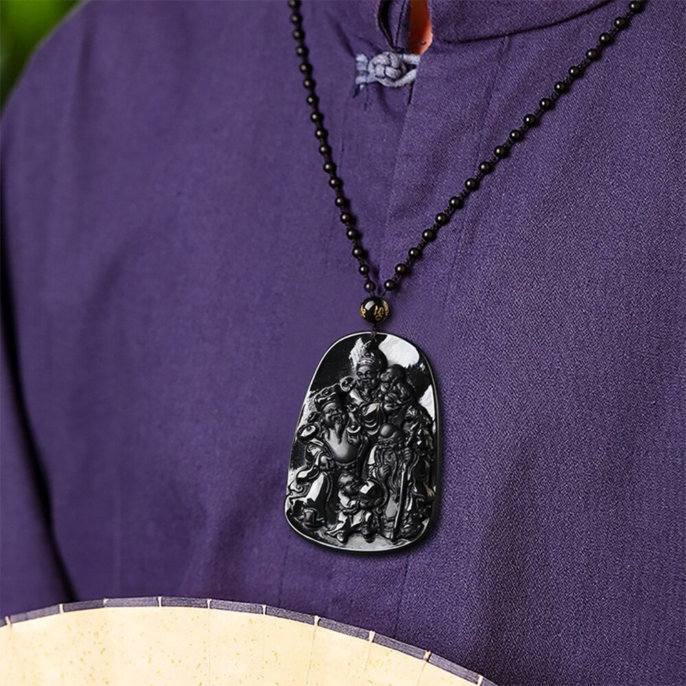 MoonDy 項鍊 飾品 翡翠項鍊 墨玉項鍊 福祿壽 吊墜項鍊 玉石項鍊 掛件 玉佩 護身符 玉墜 雕刻項鍊 397