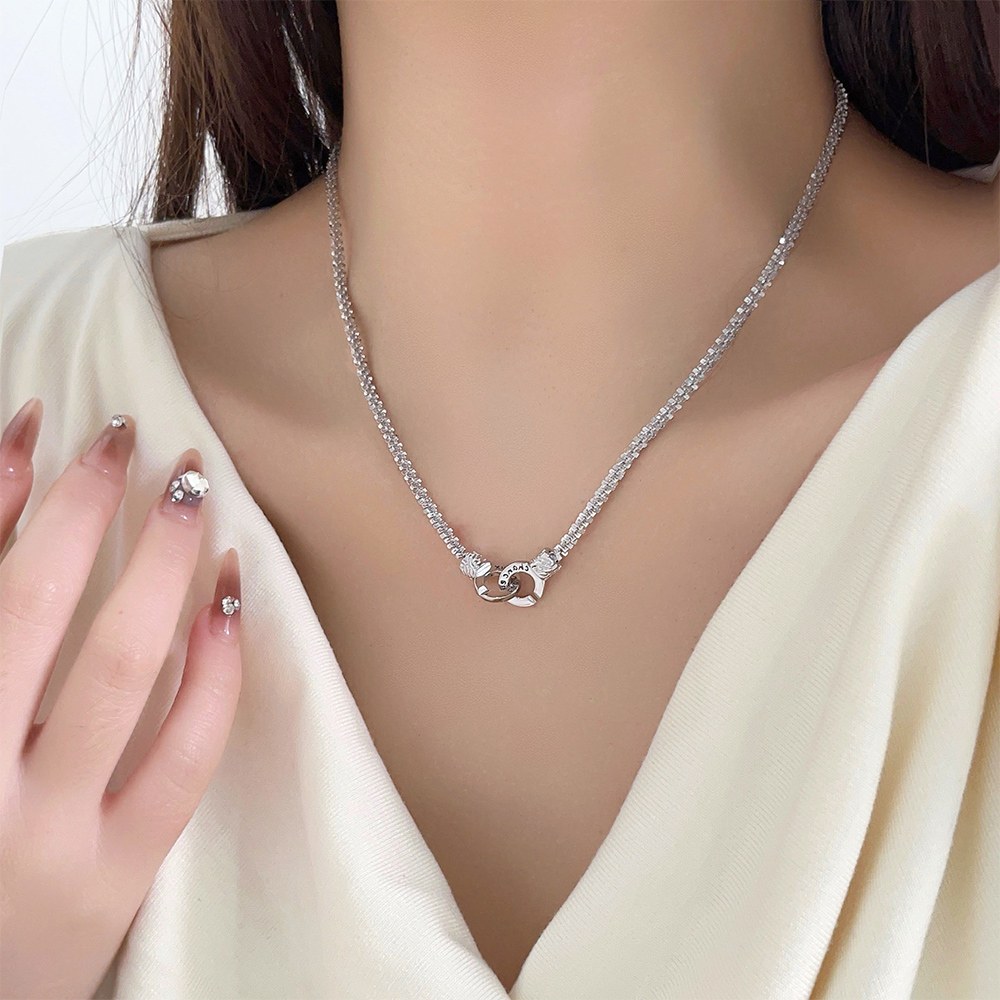 MoonDy 飾品 項鍊 女生項鍊 純銀項鍊 S925 雙環扣項鍊 鎖骨鏈 短項鍊 百搭 穿搭配件 設計款565
