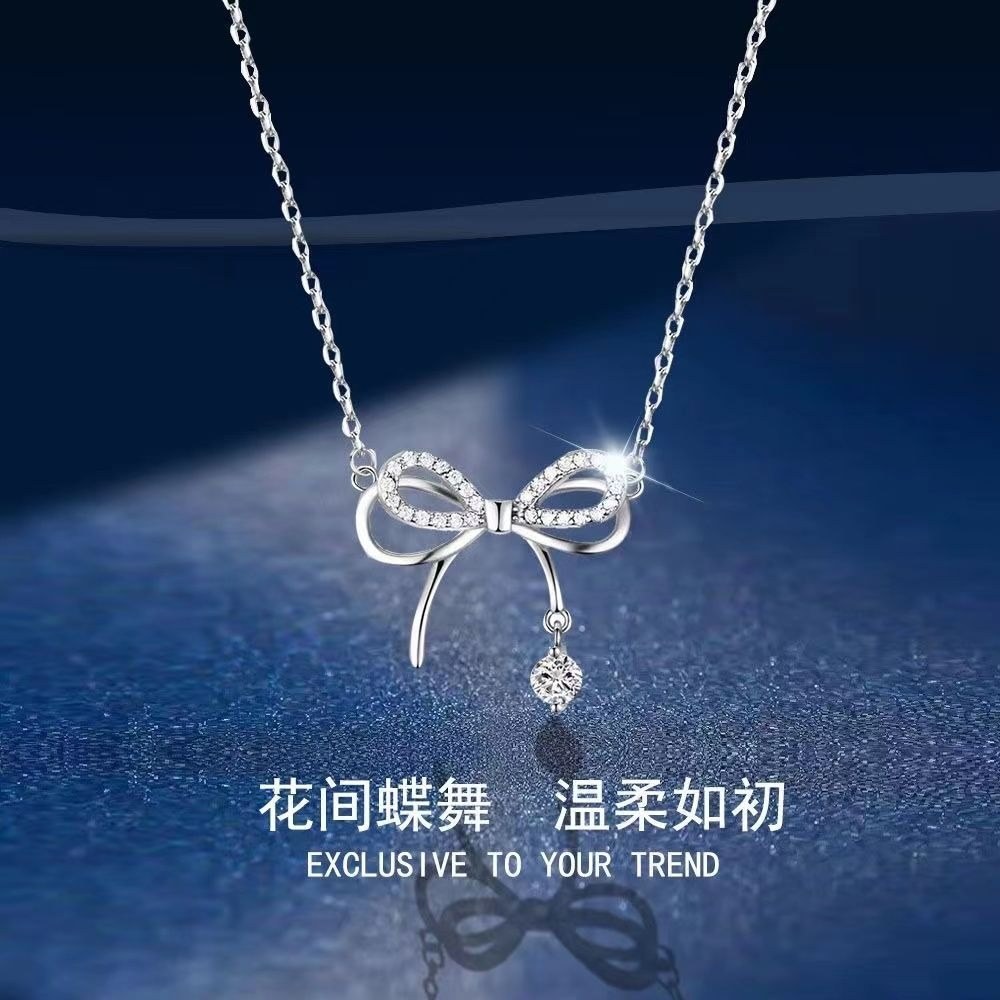 MoonDy 999純銀項鍊 小眾蝴蝶結 韓國項鍊 項鍊女 女生項鍊 蝴蝶項鍊 061