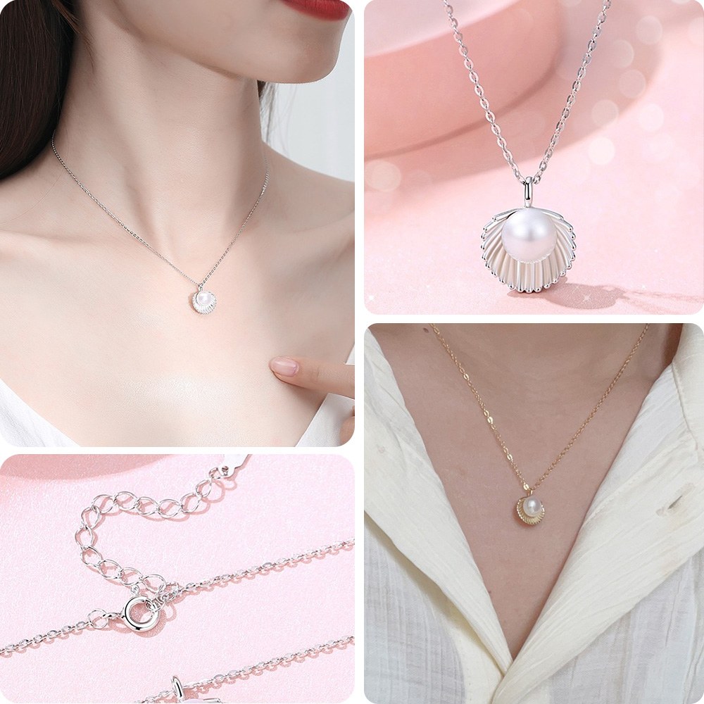 LEEHER 珍珠項鍊 氣質項鍊 貝殼項鍊 女項鍊 韓國項鍊 銀項鍊 項鍊 224