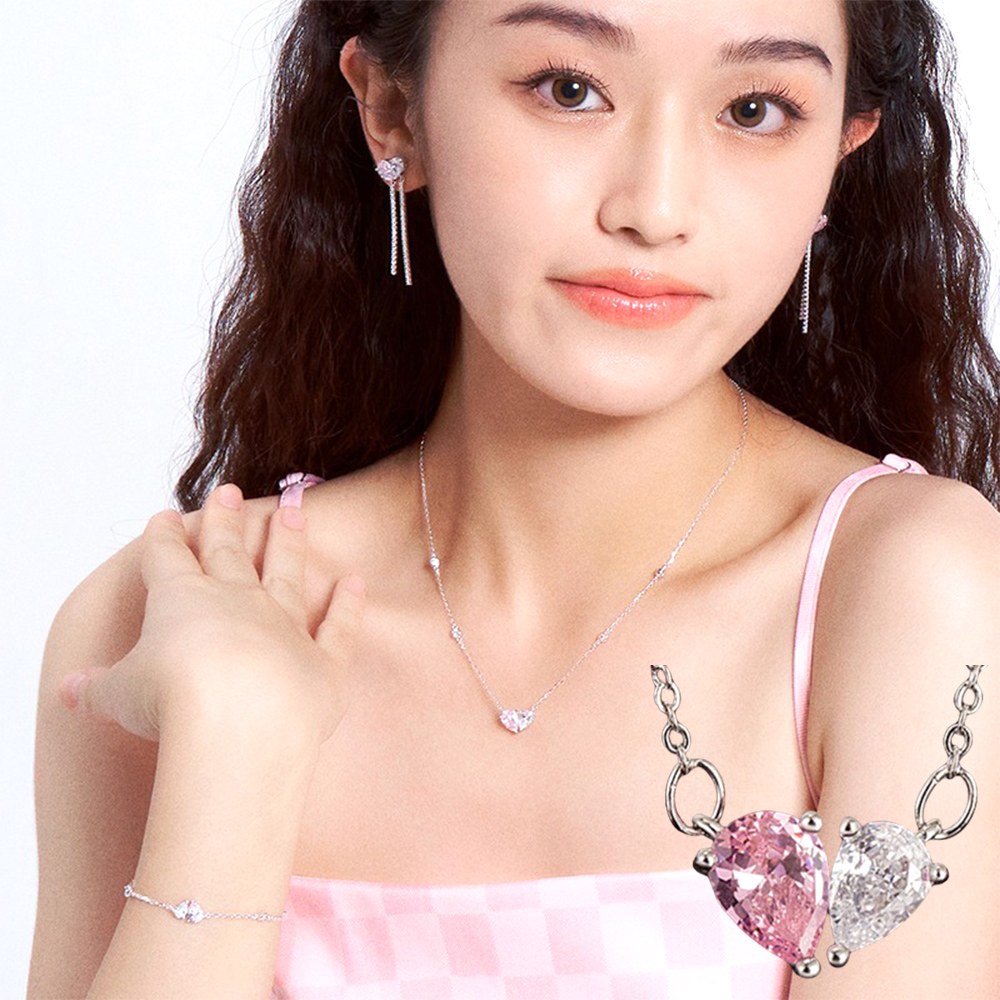 LEESA 凱莉流行商品館 鎖骨鍊 粉色項鍊 純銀項鍊 愛心項鍊 甜美項鍊 鋯石項鍊 273