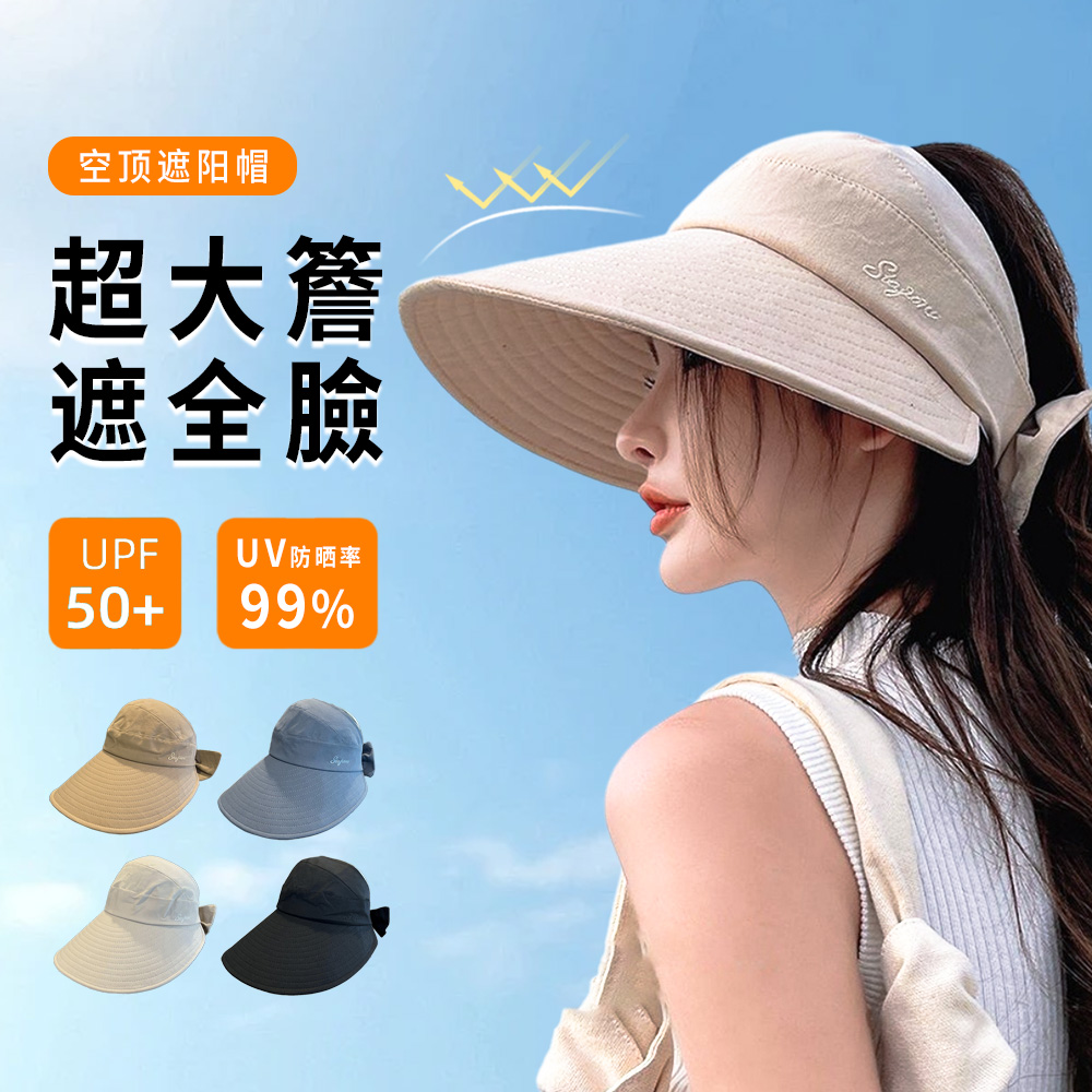 夏季大帽簷蝴蝶空頂遮陽帽 可折疊透氣防曬帽 UPF50+防曬機能帽 沙灘帽 戶外登山帽