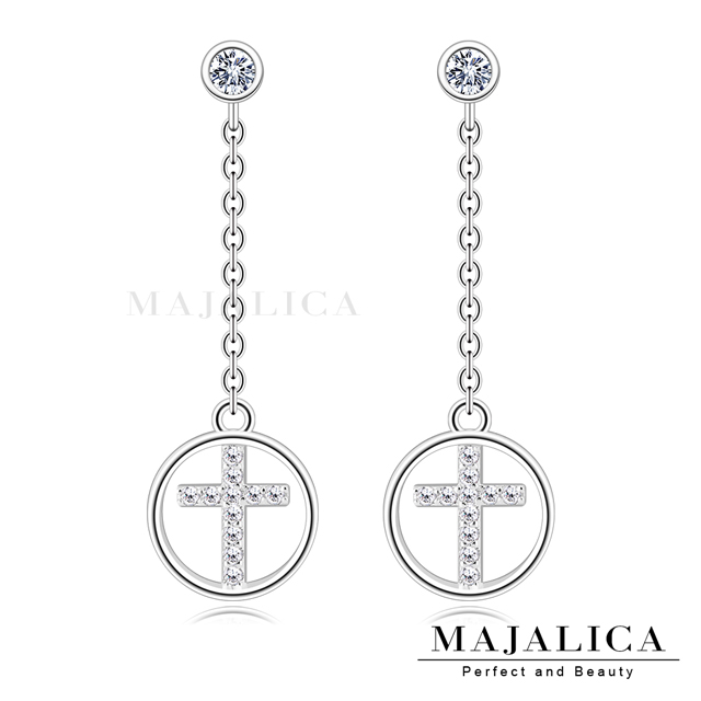 Majalica 純銀耳環女耳針式十字小流蘇