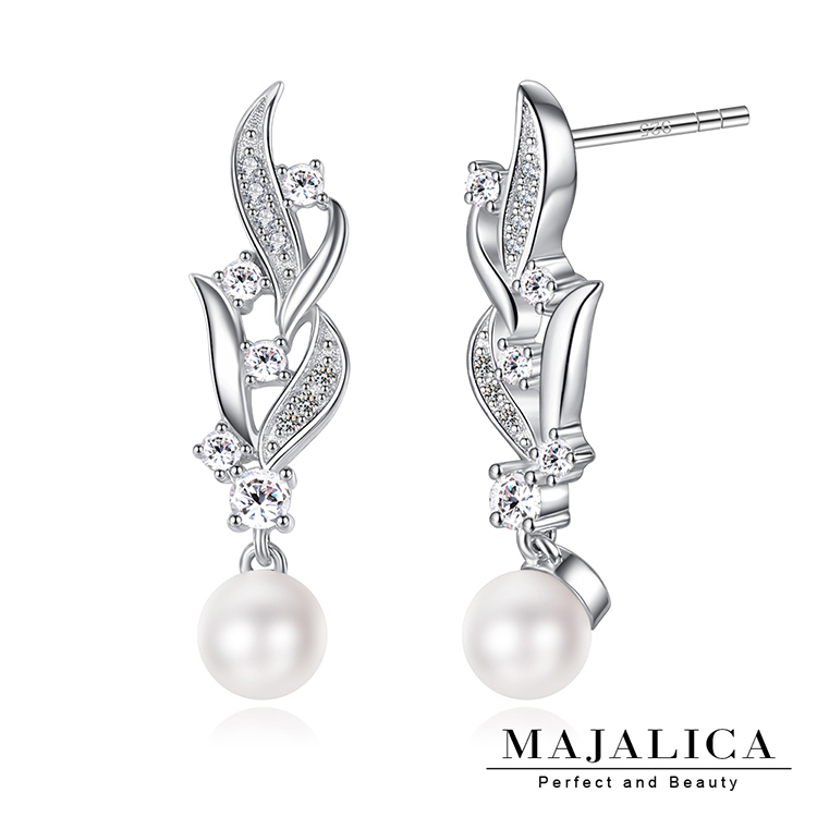 Majalica 925純銀耳環 珍珠花戀耳環 925純銀 銀色款 一對價格 PF6213