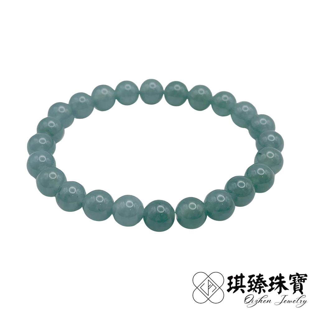 琪臻珠寶 天然A貨翡翠糯冰種藍水圓珠手珠手串(7.5-8mm偏淺色_開運招財_翡翠玉石)
