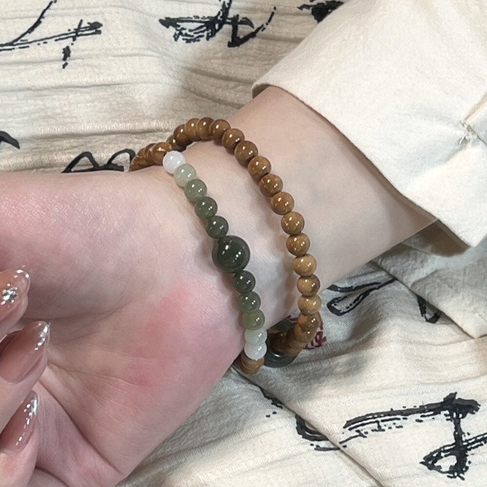 MoonDy 串珠手鍊 庫克木手鍊 和田玉手鍊 圓珠手串 手鍊 雙圈手鍊 飾品 手飾 禮物 586