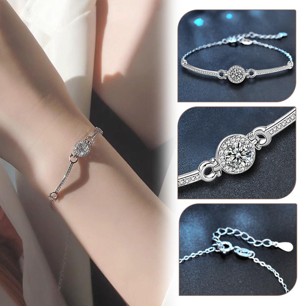 MoonDy 飾品 手鐲 手鍊 女生手鐲 純銀手鍊 莫桑鑽手鐲 莫桑石手飾 圓包手鐲 一克拉手鍊 726
