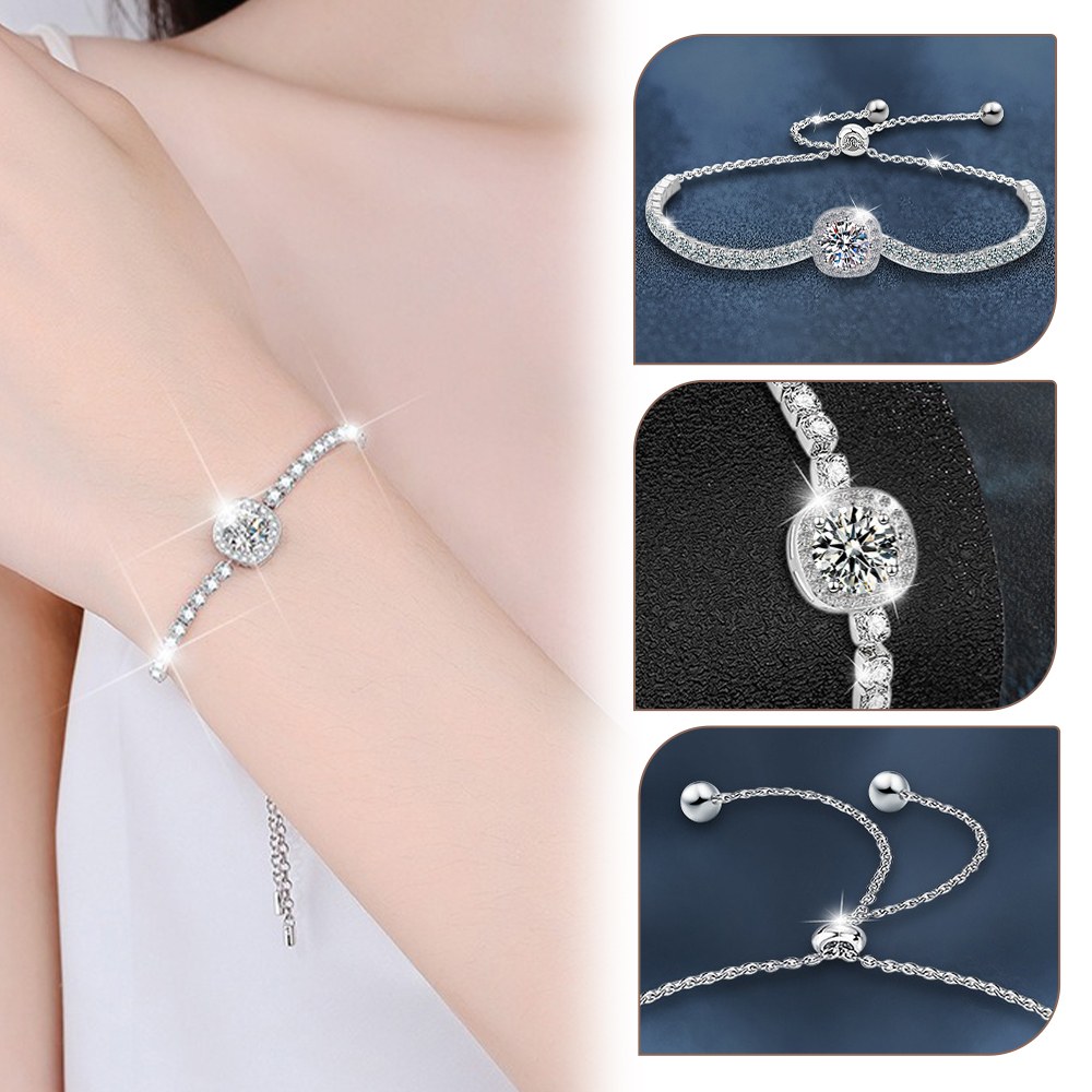MoonDy 飾品 莫桑鑽手鍊 純銀手鍊 手鍊女 滿天星手鍊 S925 方包手鍊 鑲鑽手鍊 防過敏手鍊 731