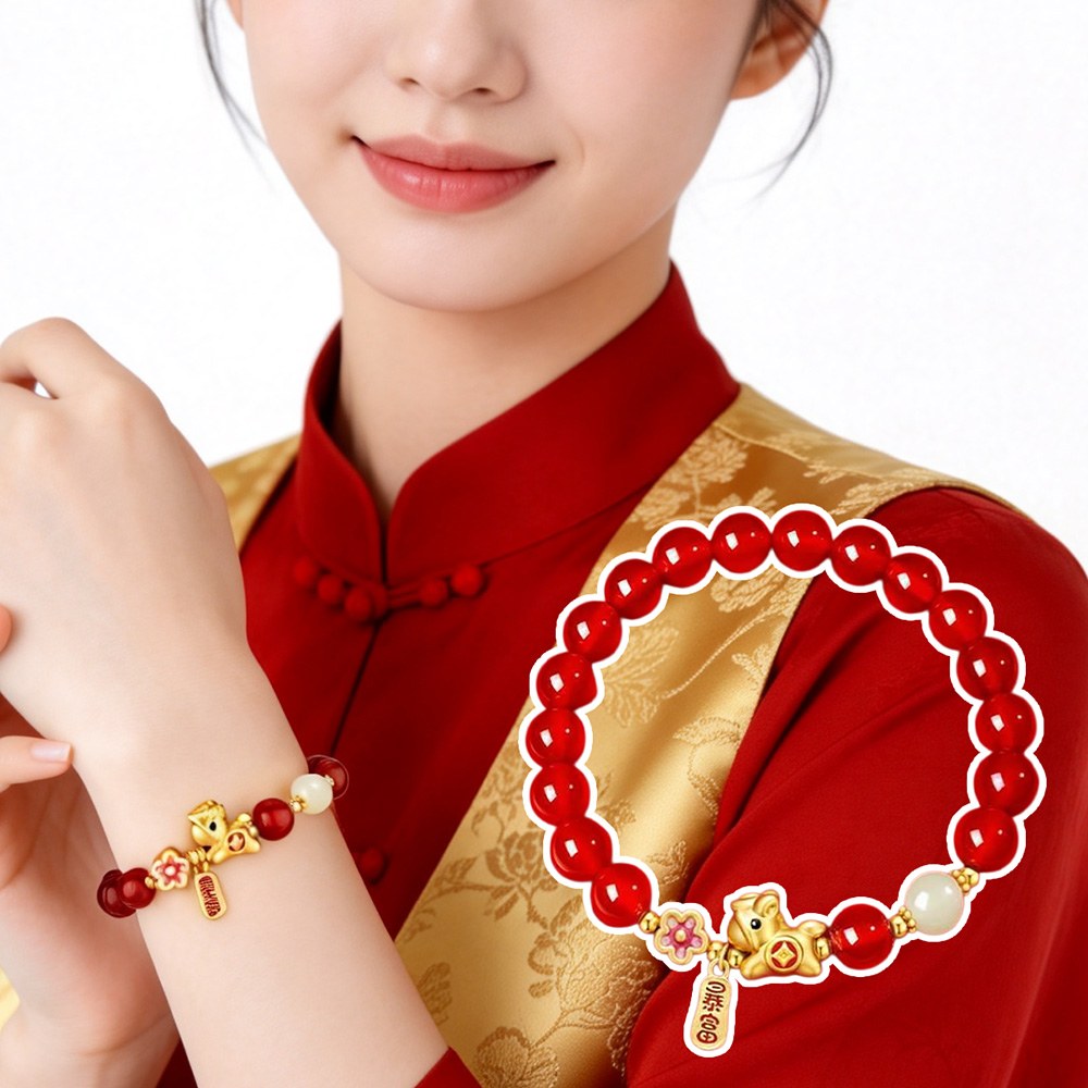 LEESA 凱莉流行商品館 純銀手鍊 輕奢飾品 馬上暴富小馬手鍊 招財開運 紅瑪瑙手串 810