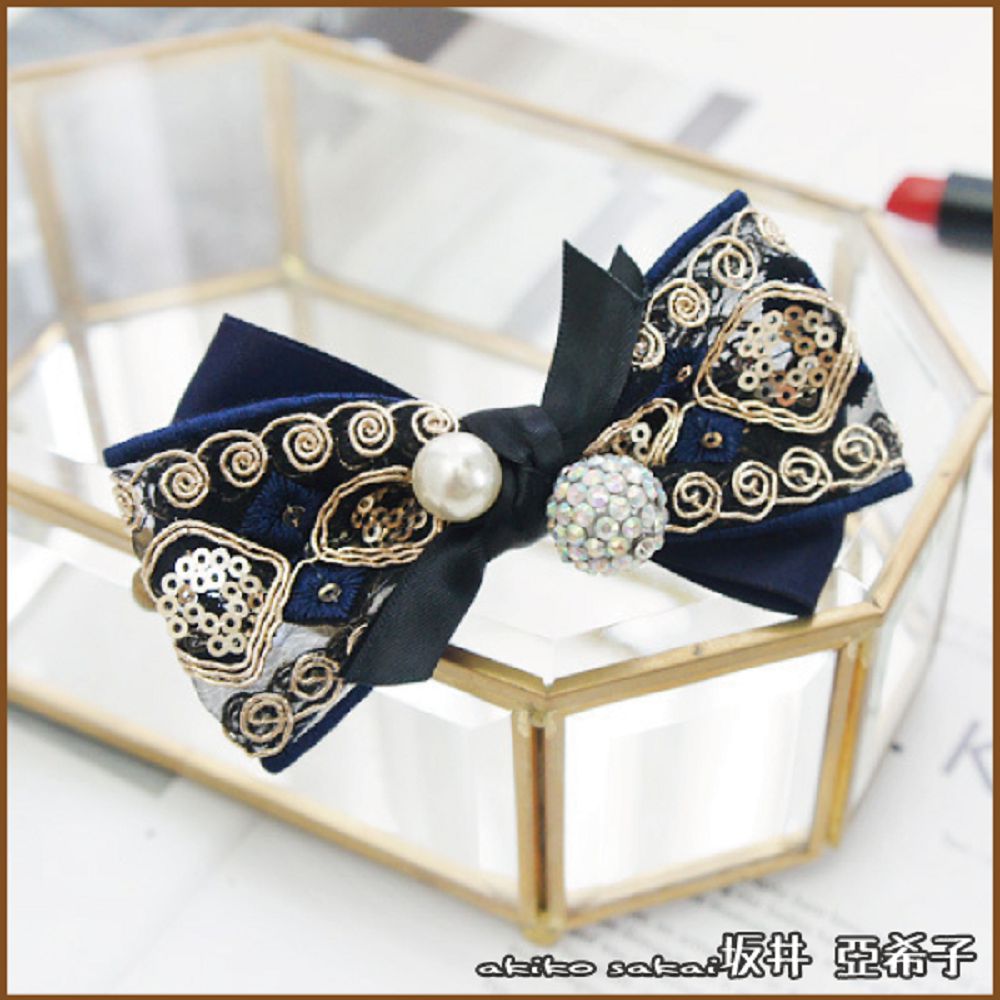 Akiko 『坂井亞希子』華麗蕾絲花紋刺繡珍珠水鑽彈簧夾（其他規格）