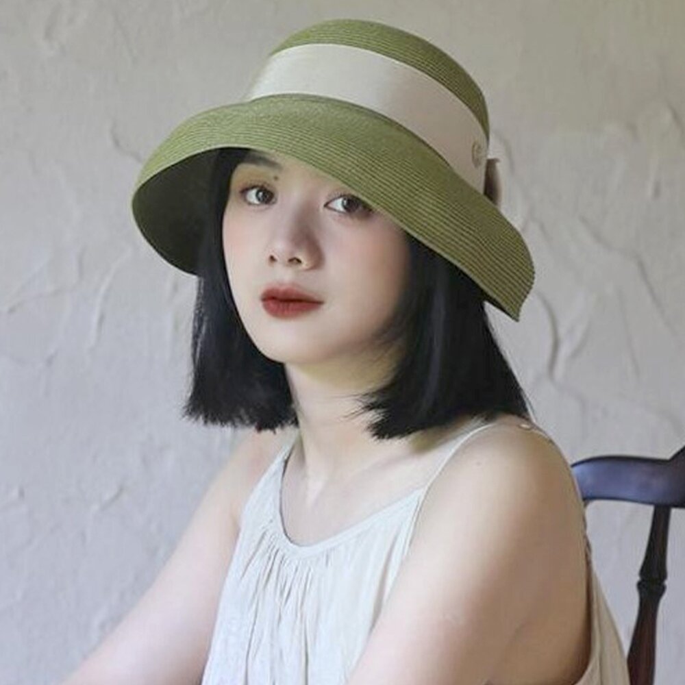 MoonDy 帽子 遮陽帽 女生帽子 草帽 法式 復古帽子 防曬 草編帽 手工編織 平頂草帽 沙灘帽  056
