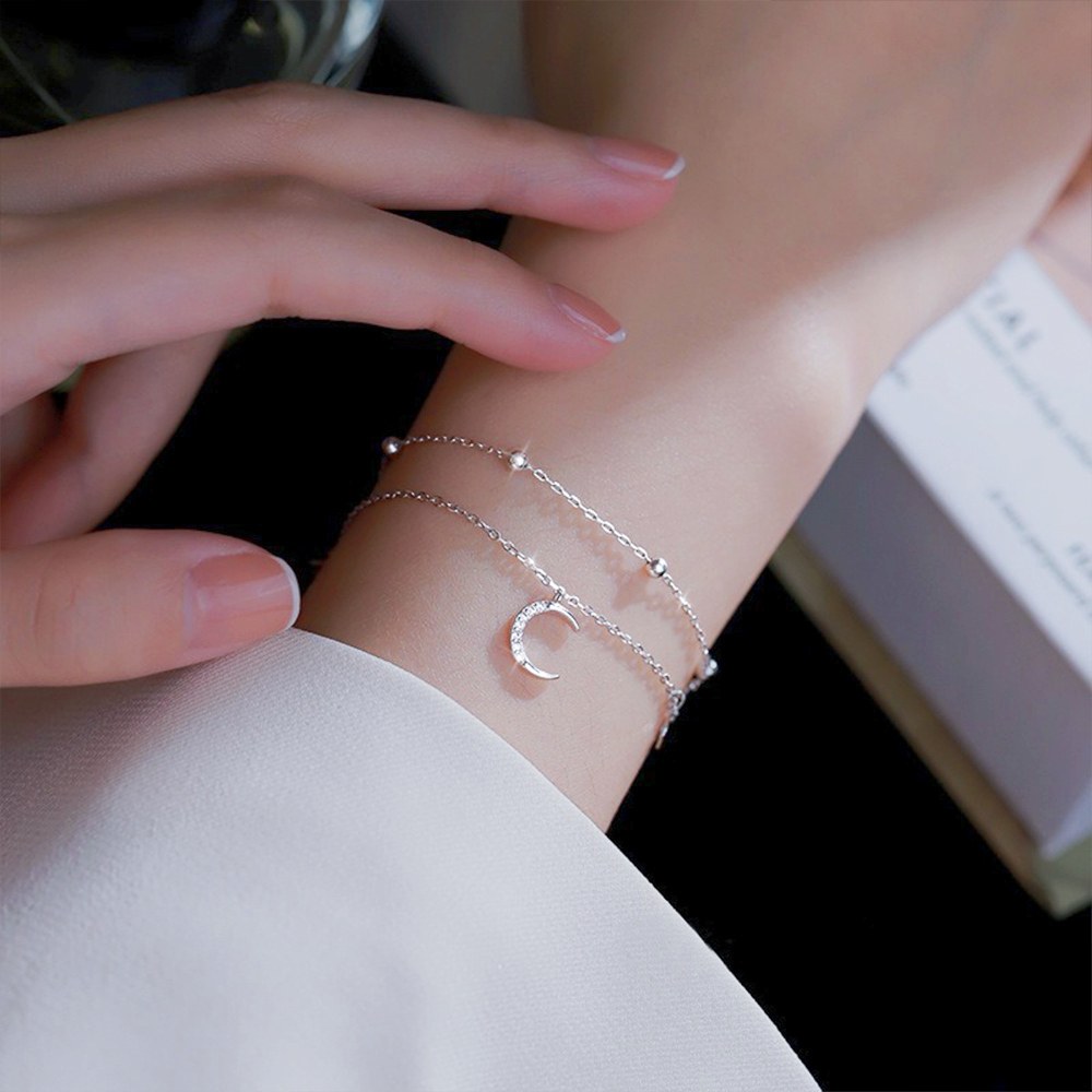 MoonDy S925純銀手鍊 女生手鍊 純銀手鍊 甜美手鍊 星月手鏈 鑲鑽手鍊 氣質手飾 女孩禮物 018