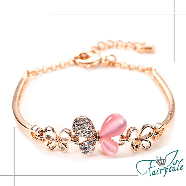 伊飾童話 貓眼石蝴蝶金繽鏤空手鍊/多色可選