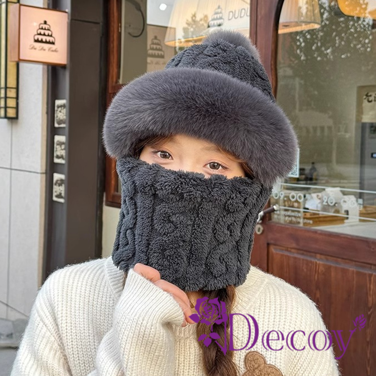 Decoy 韓版保暖 仕女防風防寒加厚加絨套頭帽脖圍一體保暖帽/灰