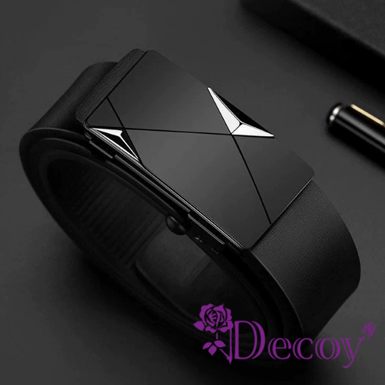 Decoy 商務幾何 男仕輕奢金屬自動扣皮帶/銀色