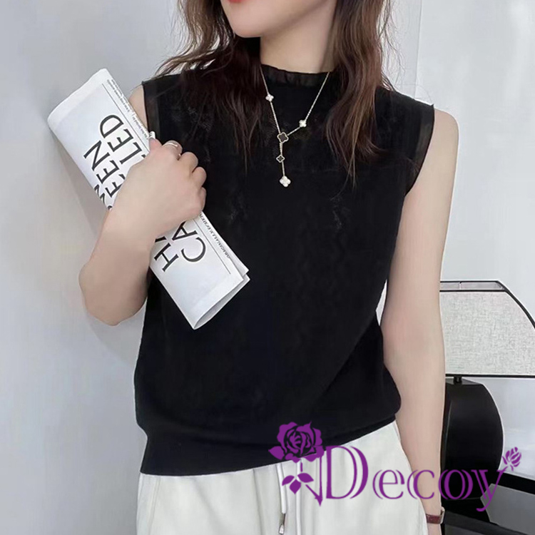 Decoy 透膚木耳邊 微高領無袖針織蕾絲上衣背心/顏色可選