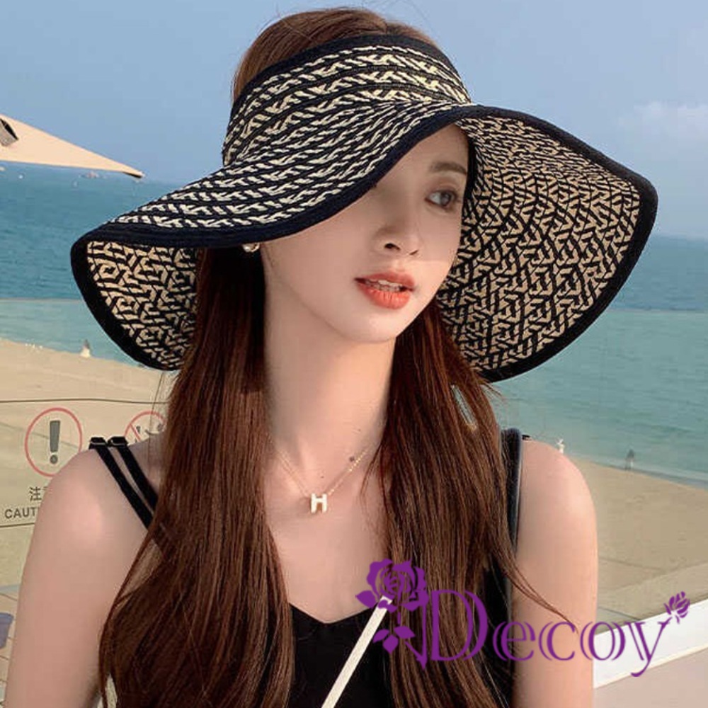 Decoy 時尚休閒 加大帽沿空頂草紙漁夫遮陽帽/黑