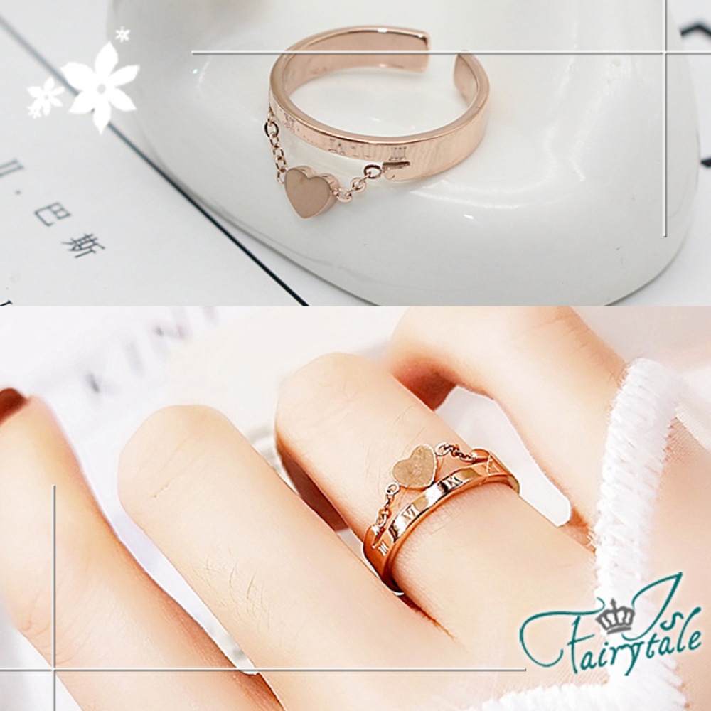 伊飾童話 垂墜愛心 鈦鋼玫瑰金戒/戒圍可選