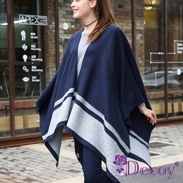 Decoy 仰望藍天灰條紋加大保暖斗篷式披肩