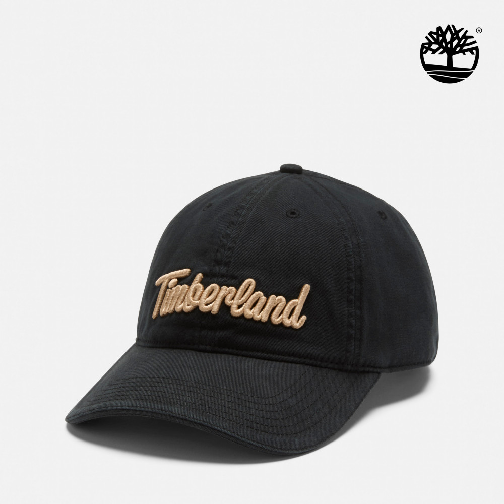 Timberland 中性黑色帆布刺繡標誌棒球帽|A66BX001