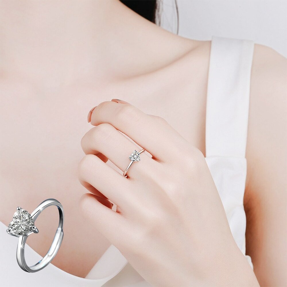 MoonDy 戒指 愛心鑽戒 莫桑鑽戒指 銀飾 鑽戒 飾品 s925純銀 心型 女生戒指 可調節戒指 指環 429