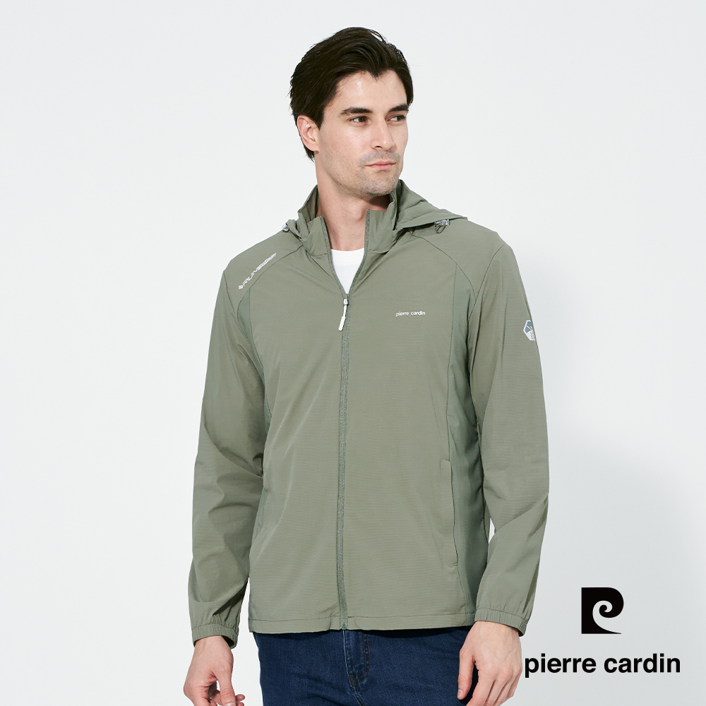 Pierre Cardin 皮爾卡登 男款 涼感透氣防曬抗UV彈力可拆式連帽夾克外套-綠色 (5257691-47)