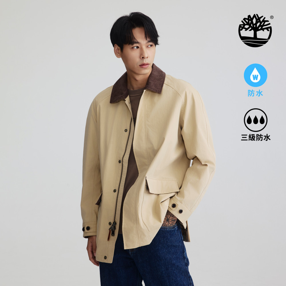 Timberland 男款米色棉質防水巴恩外套｜A6N4KY94