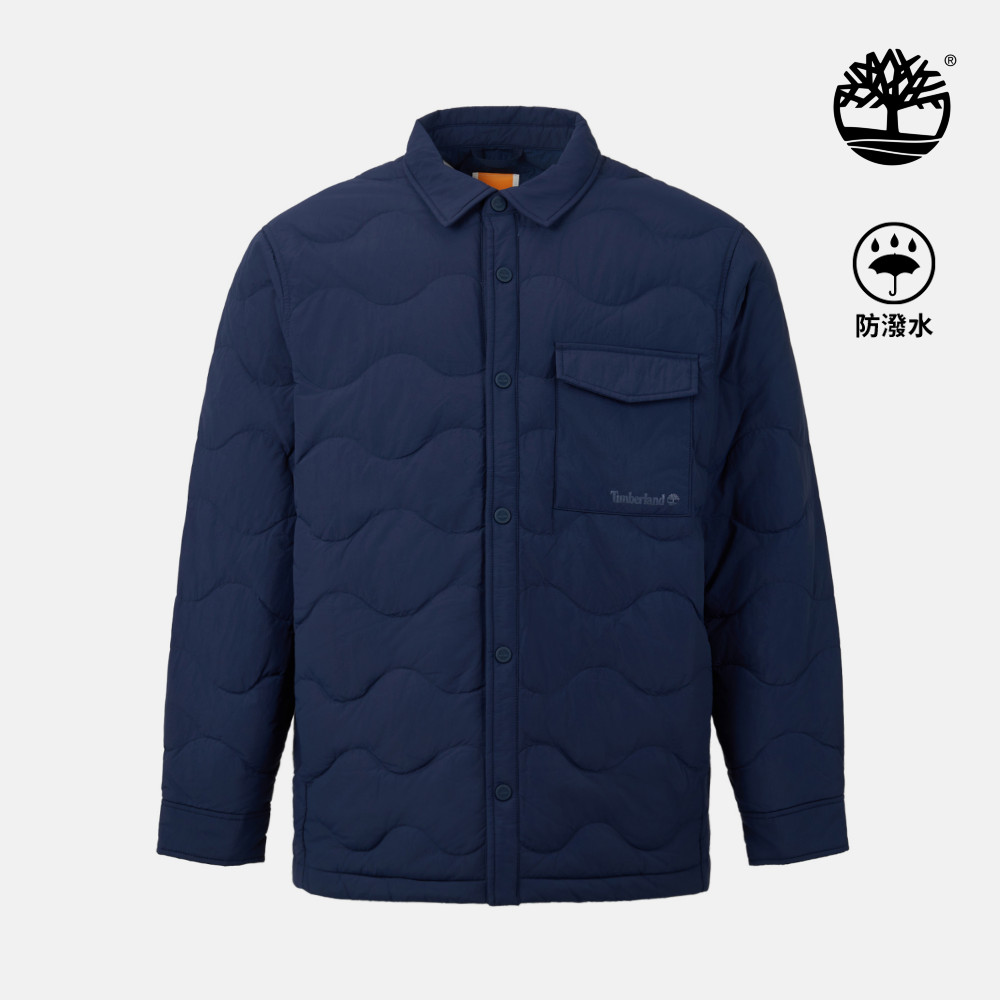 Timberland 男款藍黑色寬版輕量羽絨防潑水襯衫外套|0YH6QP52