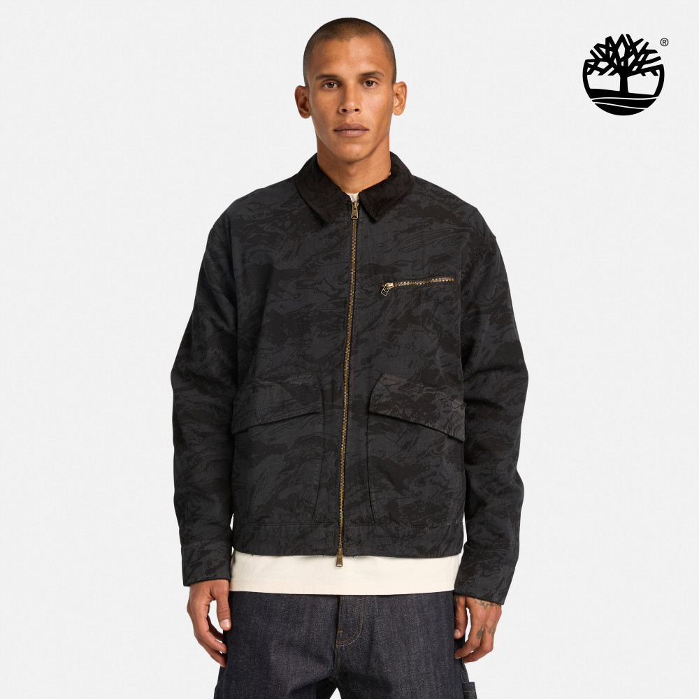 Timberland 中性黑色雷射印花Strafford外套｜A6JY7001