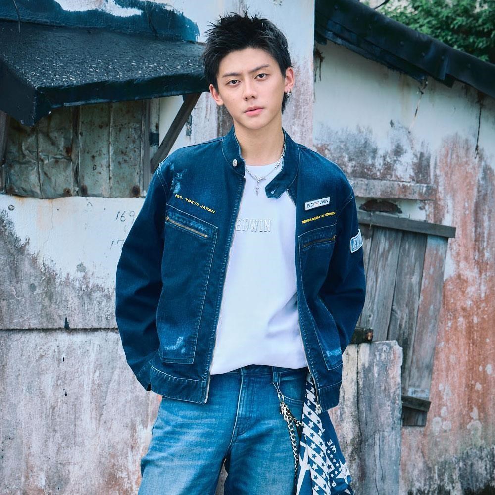 EDWIN 男裝 牛仔機車夾克外套 (石洗綠)