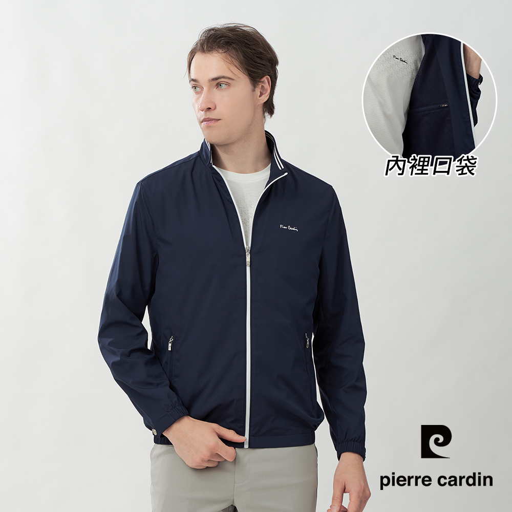 Pierre Cardin 皮爾卡登 男款 撞色滾邊立領拉鍊夾克外套-深藍色 (5267663-39)