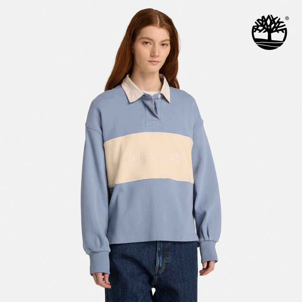 Timberland 女款灰藍色寬版橄欖球Polo衫|A43RQB88