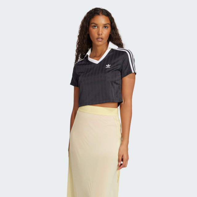 adidas 愛迪達 Adidas V-neck Polo JD2606 女 Polo衫 短版 運動上衣 休閒短袖 黑 白 亞版