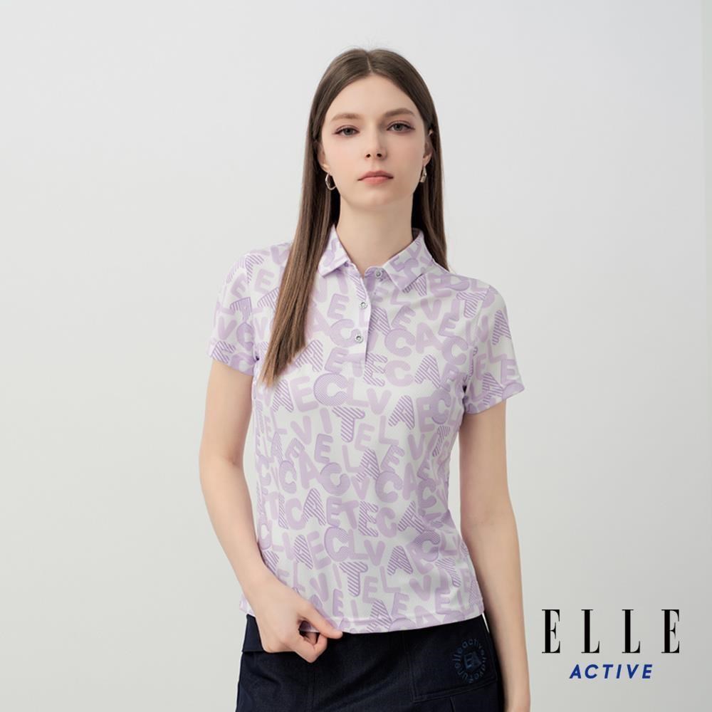 ELLE ACTIVE 女款 滿版字母印花POLO短袖上衣-淺紫 (EA26S2W1102-21)