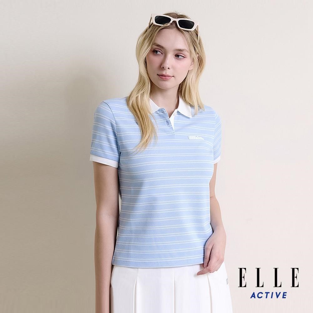ELLE ACTIVE 女款 條紋短袖POLO上衣-淺藍 (EA26S1W1104-31)