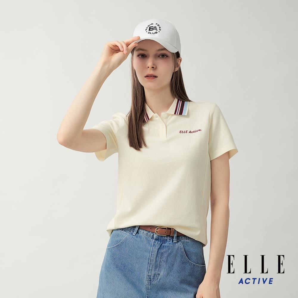 ELLE ACTIVE 女款 配色緹花領短袖POLO衫-淺黃色 (EA26S4W1101-51)