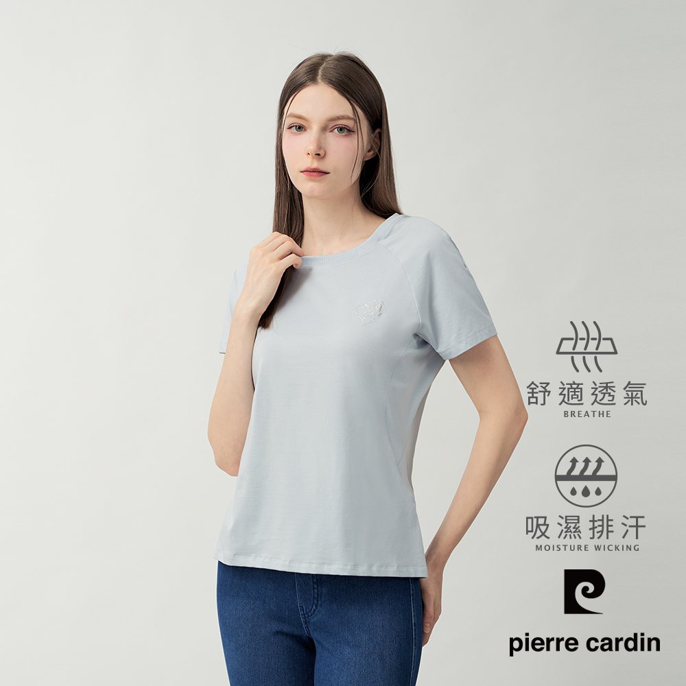 Pierre Cardin 皮爾卡登 女款 舒適透氣吸濕排汗圓領短袖T恤-藍色 (6267280-33)
